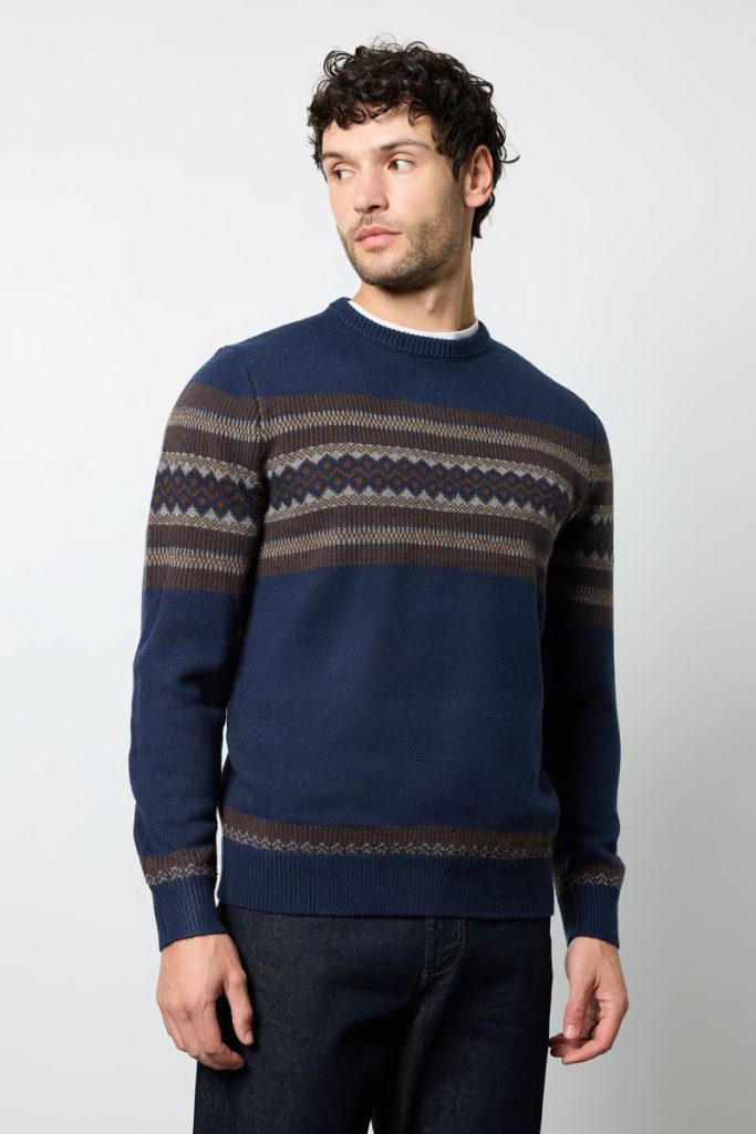 Navy Placement Fairisle Crew Neck Jumper Christmas jumper from Boohoo