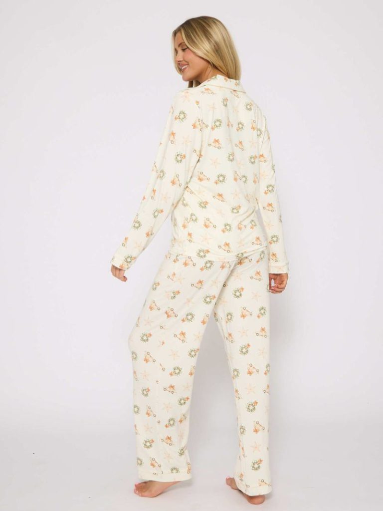 Neutral Christmas Button Shirt and Long Pant Pyjamas Set from Debenhams