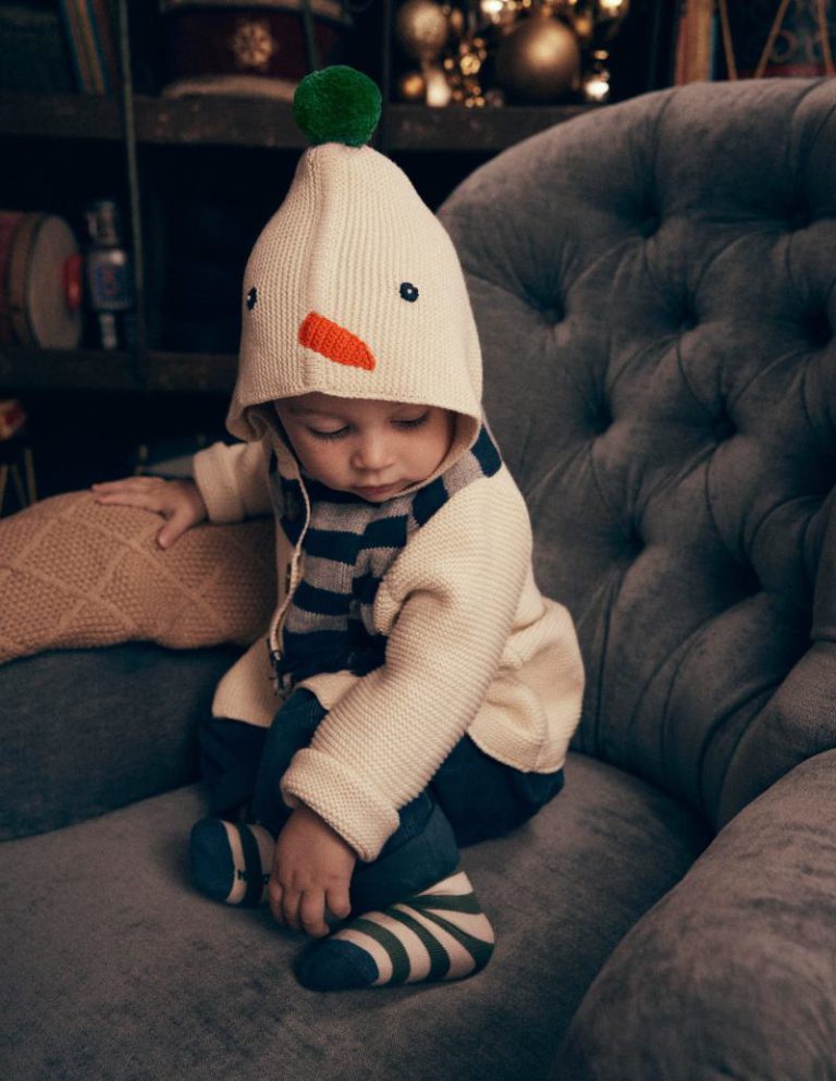 Novelty Cotton Knitted Jacket in Snowman Christmas jumper from Boden