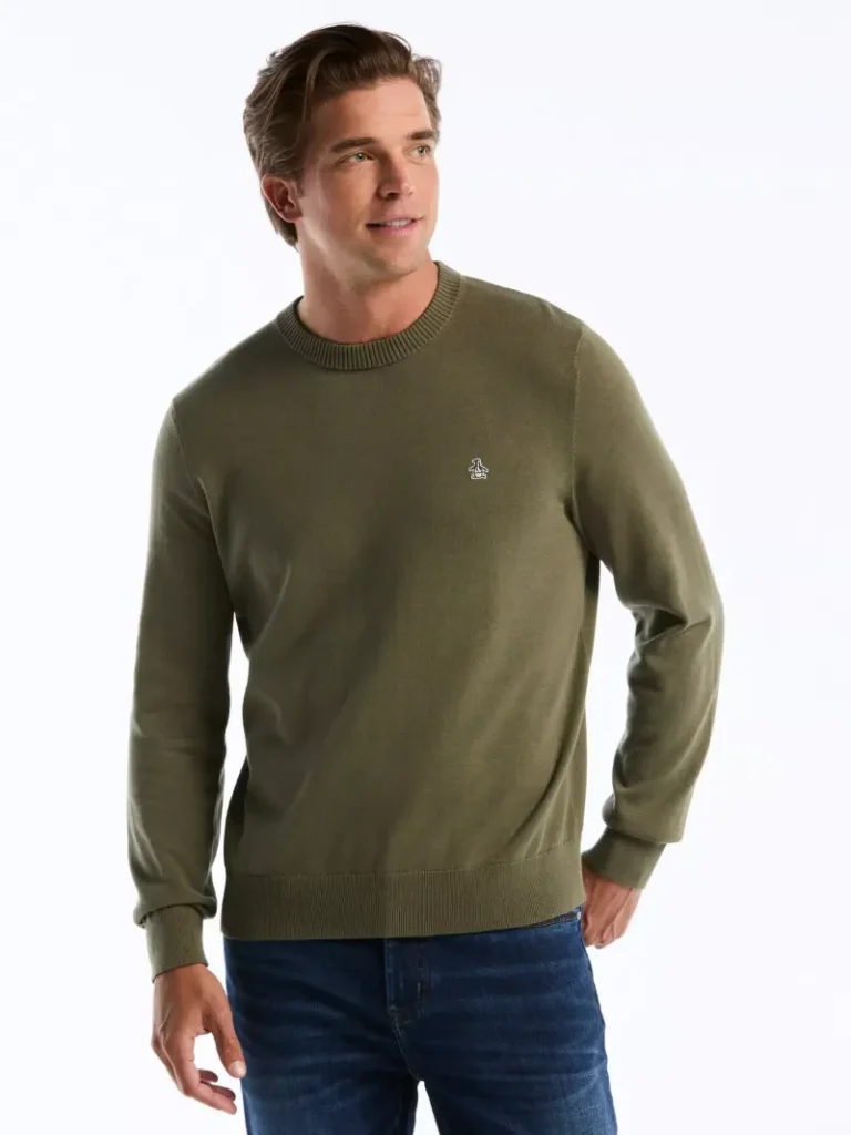 Original Penguin Cotton Jersey Crew Neck Sweatshirt, Dusty Olive Christmas jumper from John Lewis