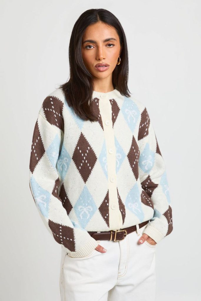 Oversized Argyle Bow Christmas Cardigan from Debenhams