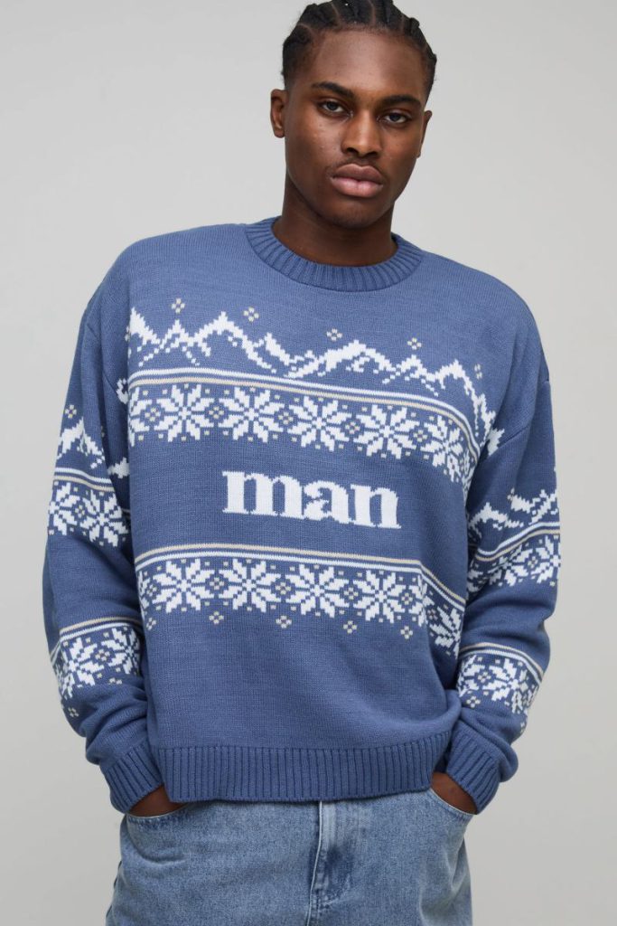 Oversized Boxy Fair Isle Christmas Jumper from Boohoo