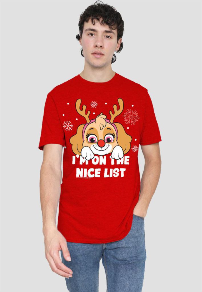 Paw Patrol Skye Nice Christmas List Unisex Adult Heather T Shirt, Red Heather from Debenhams