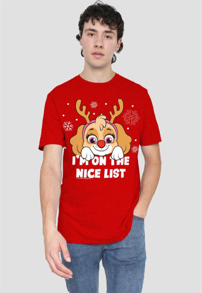 Paw Patrol Skye Nice Christmas List Unisex Adult Heather T Shirt, Red Heather from Debenhams