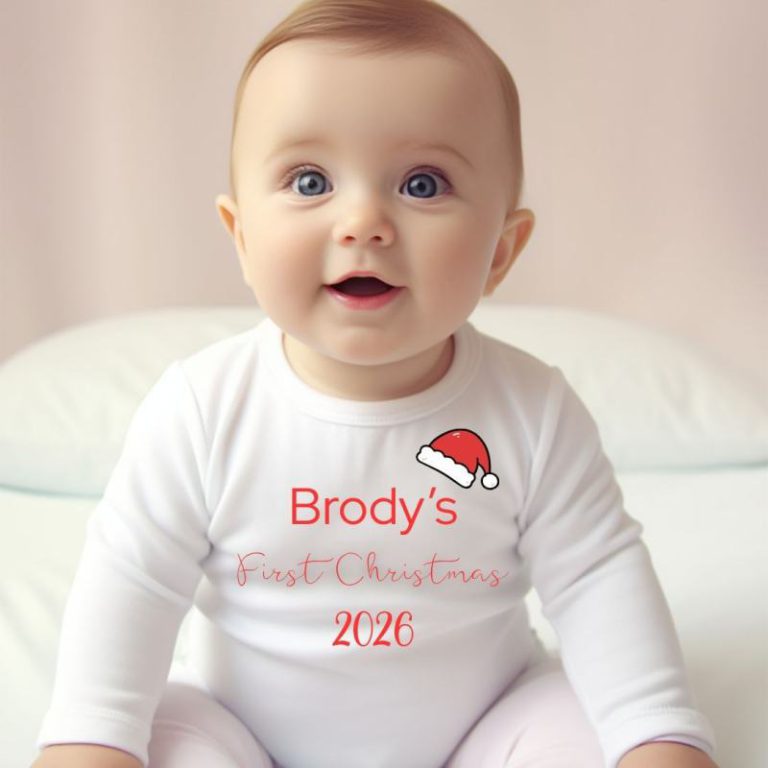 Personalised First Christmas Santa Hat Baby Grow with Name from Debenhams