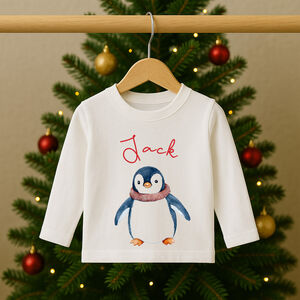 Personalised Kids Christmas T Shirt / Top Penguin from Not On The High Street