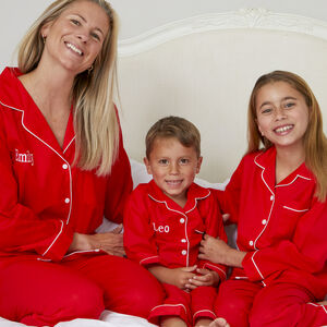 Personalised Matching Red Cotton Christmas Classic Pyjama Mum Child from Not On The High Street