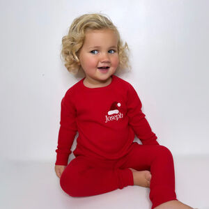 Personalised Santa Hat Christmas Ribbed Set Christmas Sibling Twinning Outfit from Not On The High Street