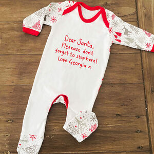 Personalised Santa Stop Here Christmas Babygrow Pyjamas from Not On The High Street