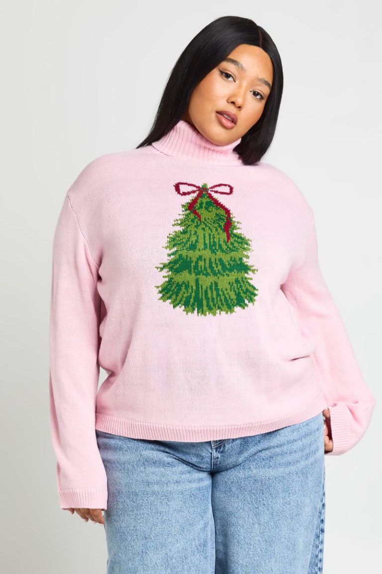Plus Bow Christmas Tree Roll Neck Jumper from Debenhams