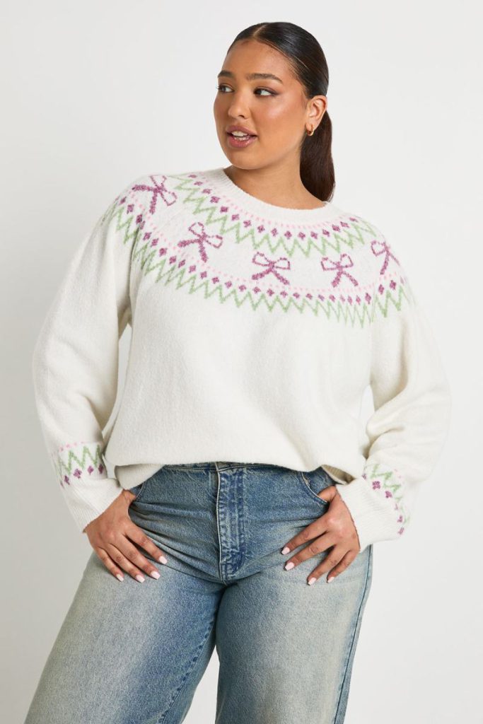 Plus Bow Fairisle Jumper Christmas jumper from Boohoo