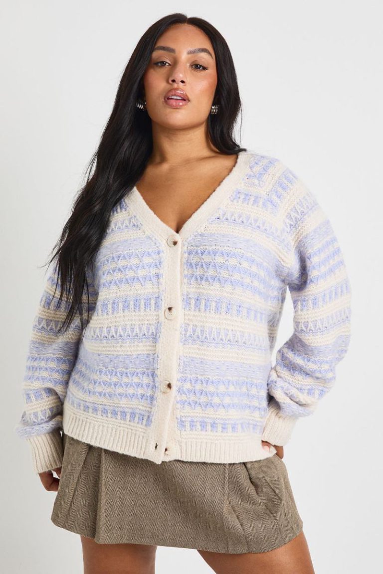 Plus Chunky Knit Fairisle Stripe Oversized Boyfriend Cardigan Christmas jumper from Boohoo