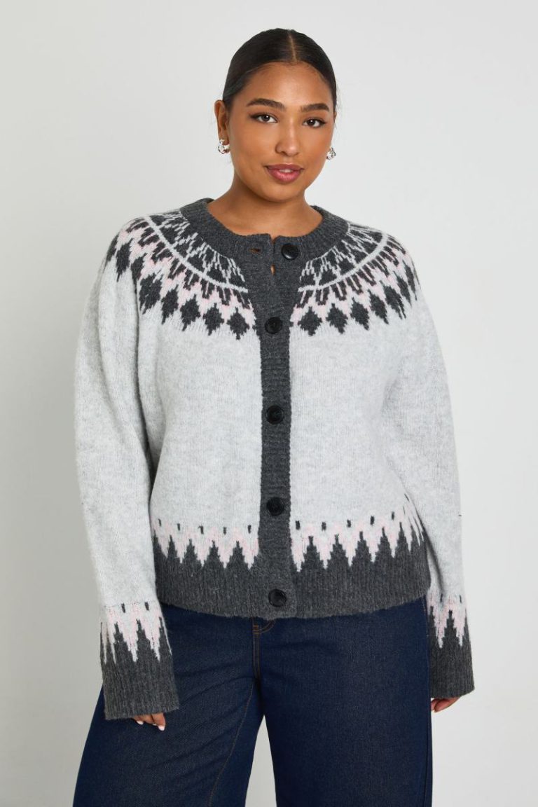 Plus Fairisle Knit High Neck Cardigan Christmas jumper from Boohoo