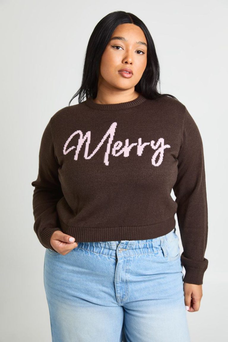 Plus Merry Slogan Cropped Christmas Jumper from Debenhams