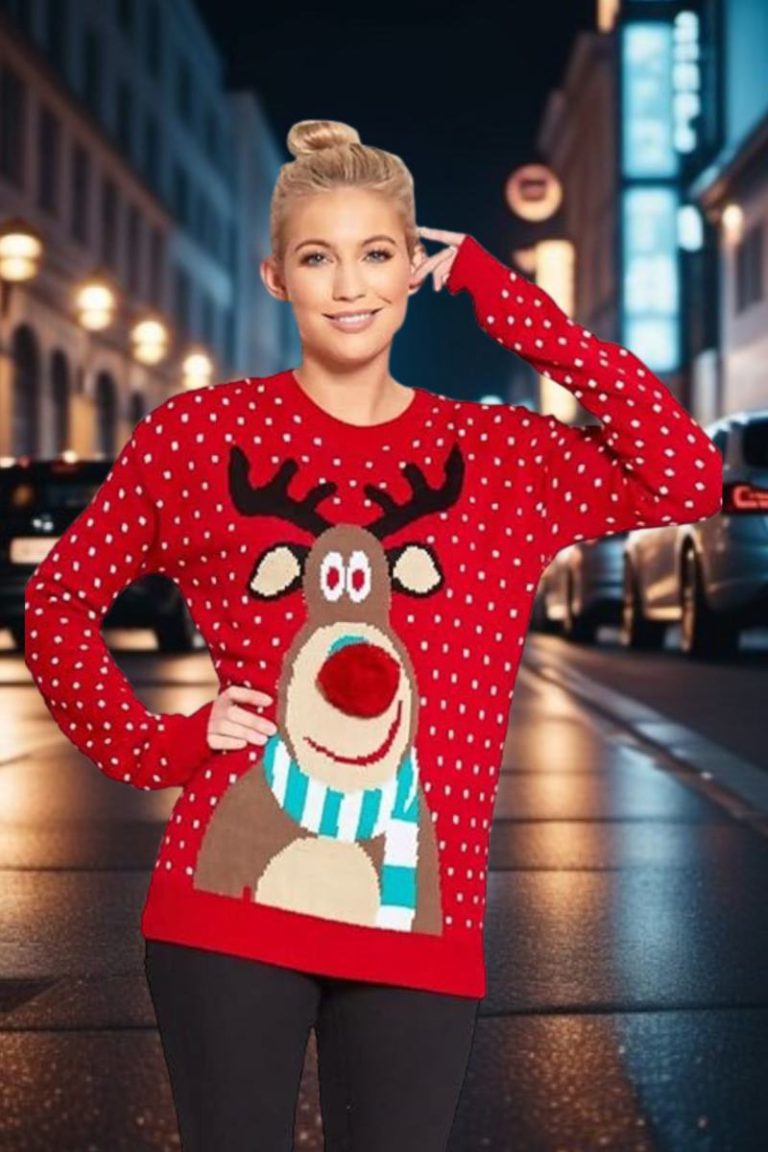 Polka Dot Reindeer Pom Pom Christmas Knit Jumper from Debenhams