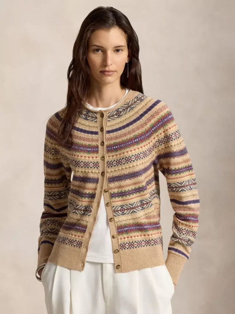 Polo Ralph Lauren Fair Isle Wool Blend Knit Cardigan, Brown/Multi Christmas jumper from John Lewis