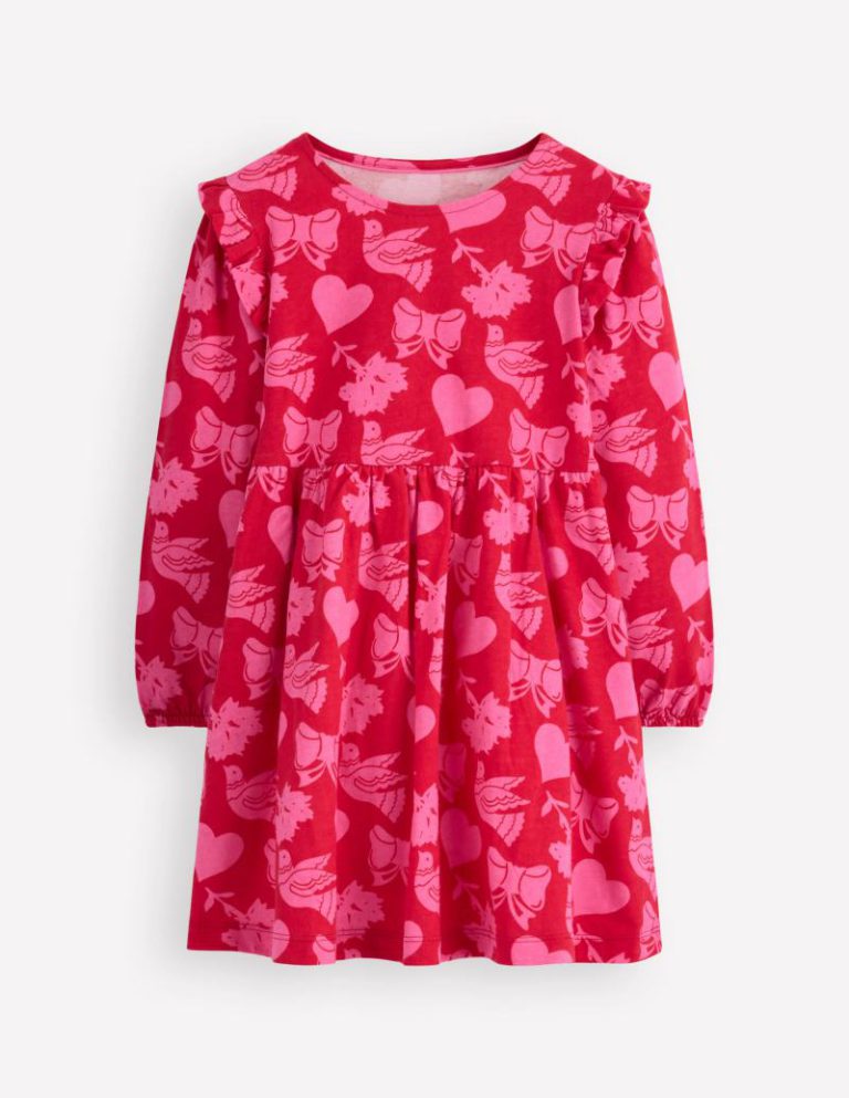 Posie Long Sleeve Jersey Dress in Rockabilly Red Festive Fun from Boden