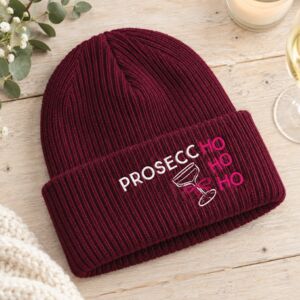 Prosecco Ho Ho Ho Embroidered Christmas Beanie Hat from Not On The High Street