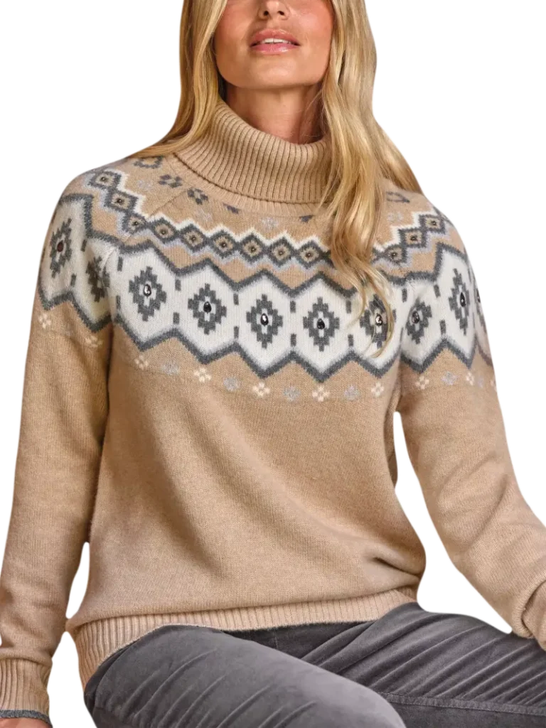 Pure Collection Embellished Fair Isle Wool Rich Jumper, Brown/Multi Christmas jumper from John Lewis