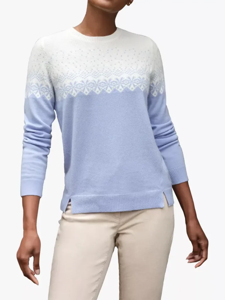 Pure Collection Fairisle Cashmere Jumper, Blue Christmas jumper from John Lewis