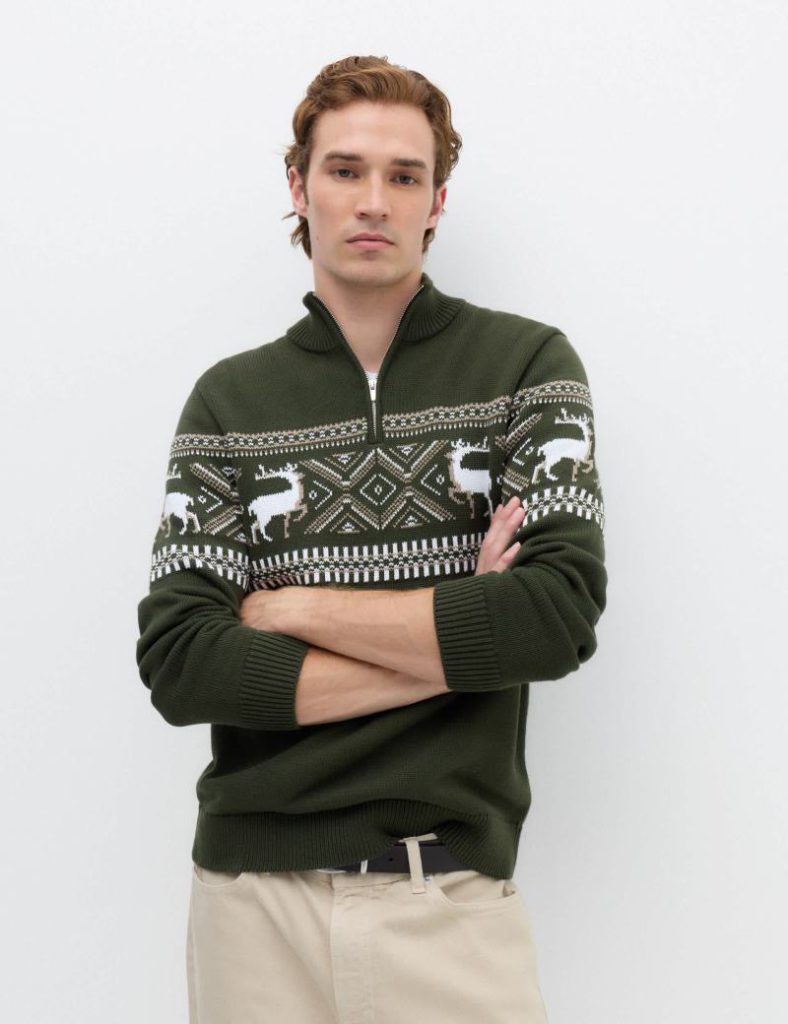 Pure Cotton Fair Isle Half Zip Jumper Christmas jumper from Marks & Spencer