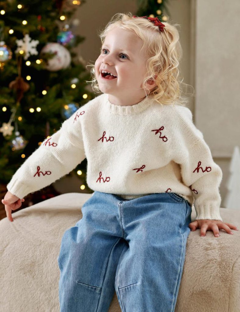 Pure Cotton Ho Ho Ho Christmas Jumper (0-3 Yrs) from Marks & Spencer