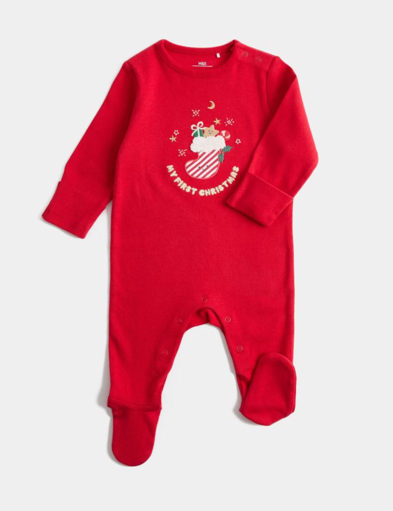 Pure Cotton My First Christmas Sleepsuit (7lbs - 12 Mths) from Marks & Spencer