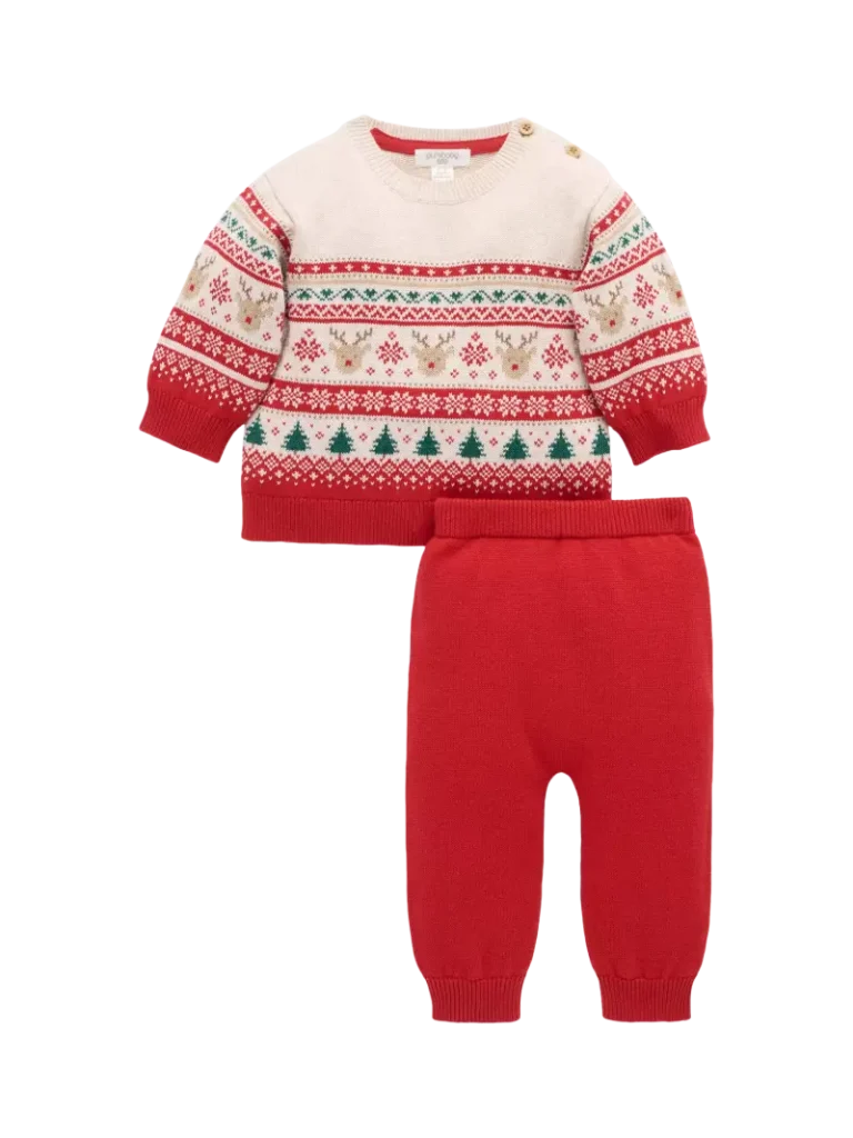 Purebaby Baby Knitted Christmas Jumper and Leggings Set, Red from John Lewis
