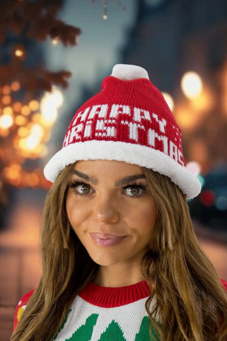 Red Happy Christmas' Knitted Santa Cap from Debenhams
