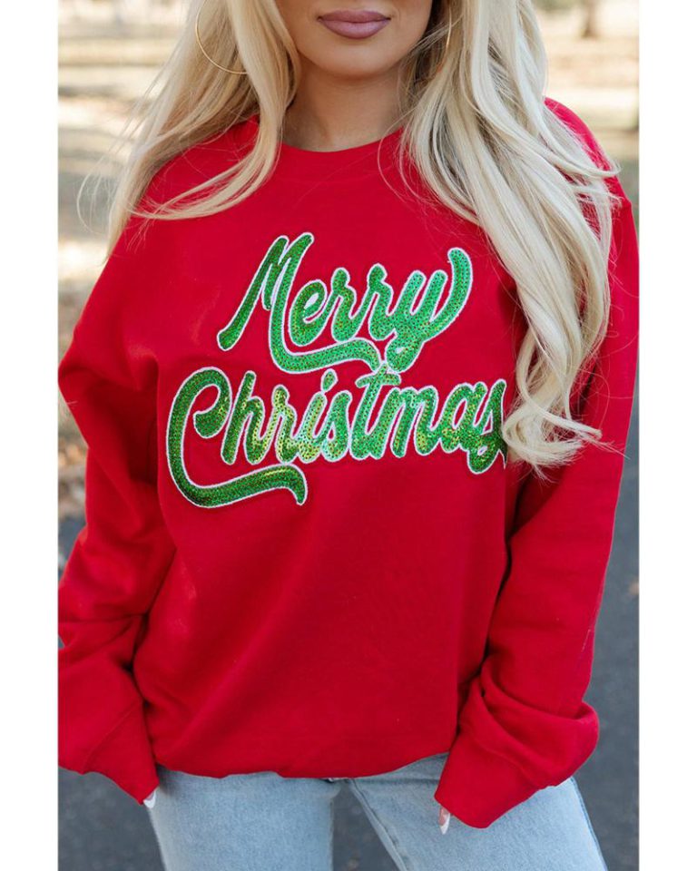 Red Merry Christmas Crewneck Drop Shoulder Loose Sweatshirt from Debenhams