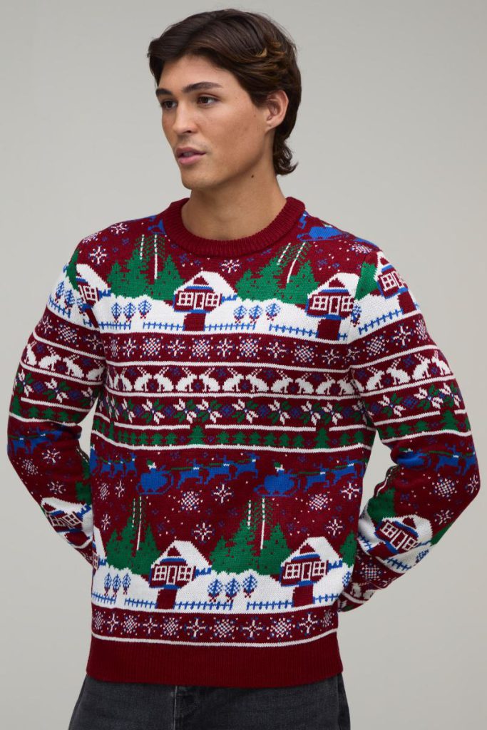 Regular Fit Fair Isle Scenic Knitted Christmas Jumper from Debenhams