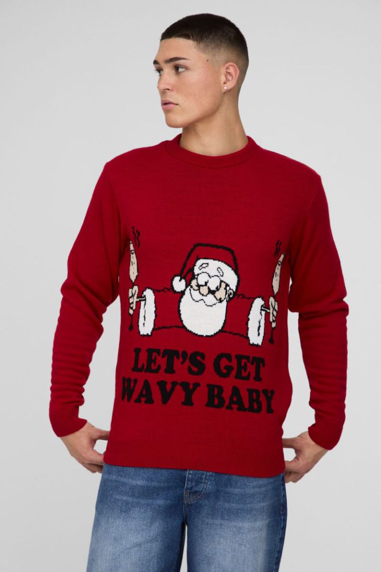 Regular Fit Santa Wavy Knitted Christmas Jumper from Boohoo