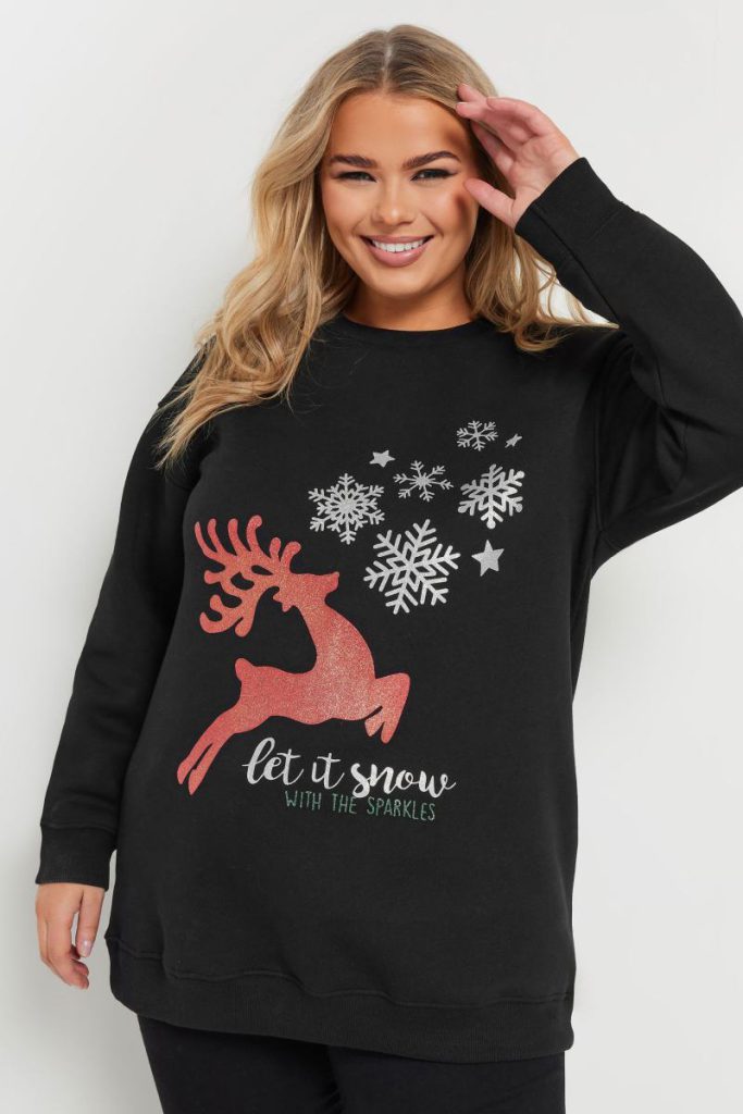 Reindeer Printed Sweatshirt Christmas jumper from Boohoo