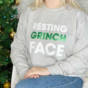 Resting Grinch Face Christmas Sweatshirt from Not On The High Street