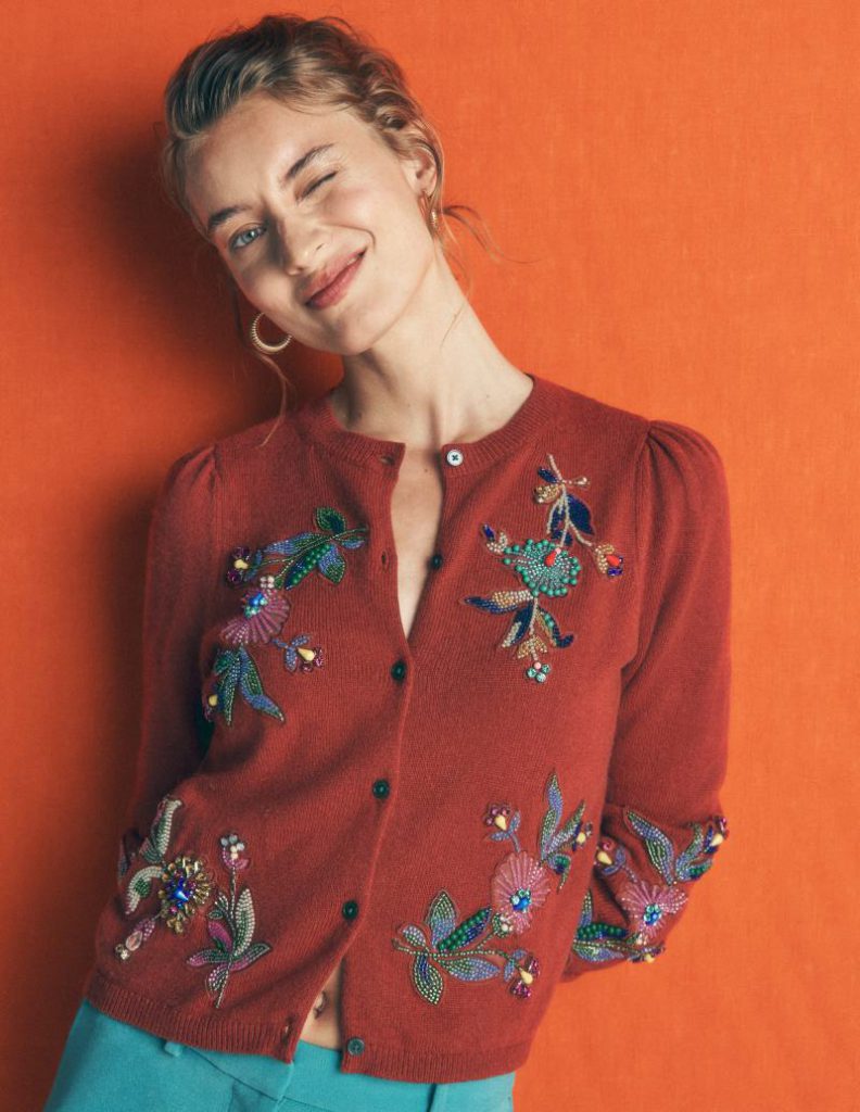 Ria Embellished Knit Cardigan in Gingerbread Christmas jumper from Boden