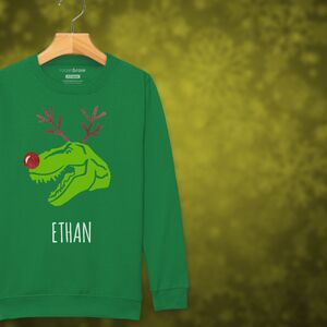Rudolphasaurus Rex Dinosaur Personalised Kids Christmas Jumper Sweatshirt from Not On The High Street