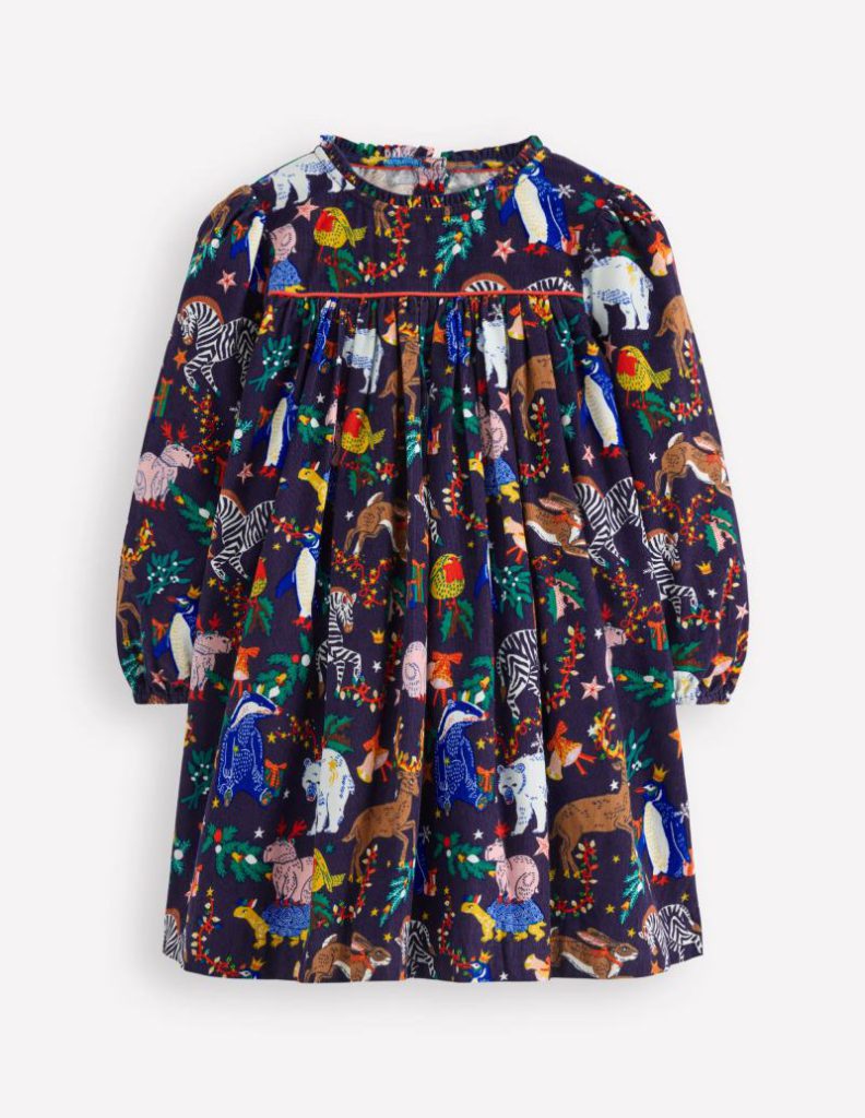 Ruffle Neck Woven Dress in College Navy Christmas Party from Boden