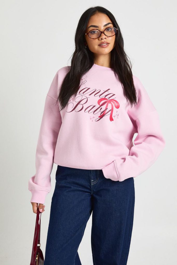 Santa Baby Printed Oversized Sweatshirt Christmas jumper from Boohoo