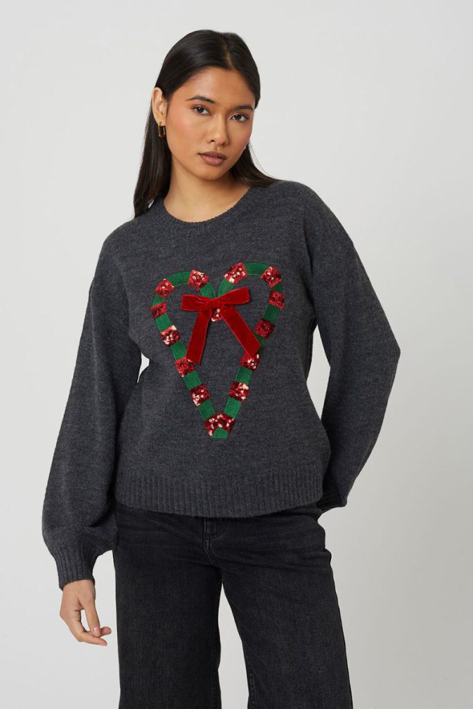 Sequin Candy Cane Christmas Jumper from Debenhams