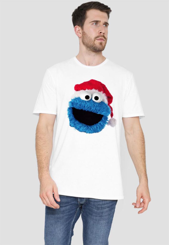 Sesame Street Cookie Monster Christmas Hat T Shirt, White from Debenhams