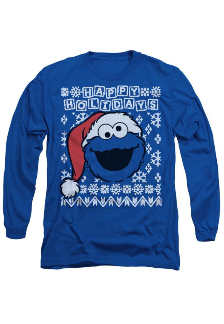 Sesame Street Cookie Monster Ugly Christmas Long Sleeve T-Shirt, Royal from Debenhams