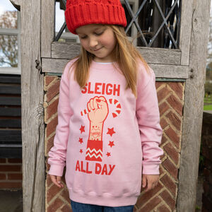 Sleigh All Day Girls' Christmas Jumper In Pink from Not On The High Street