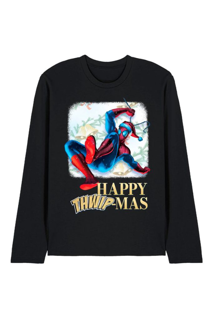 Spiderman Happy Thwipmas Christmas Window Long Sleeve T-Shirt, Black from Debenhams