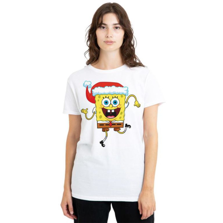 Spongebob Squarepants Christmas Santa Hat Ladies T Shirt, White from Debenhams