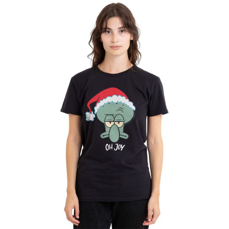 Spongebob Squarepants Squidward Christmas Joy Ladies T Shirt, Black from Debenhams