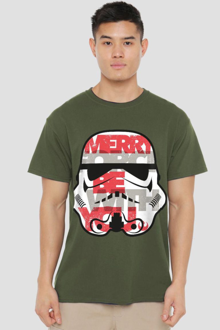 Star Wars Christmas Merry Force Be With You Stormtrooper Mens T-Shirt Dark Green from Debenhams