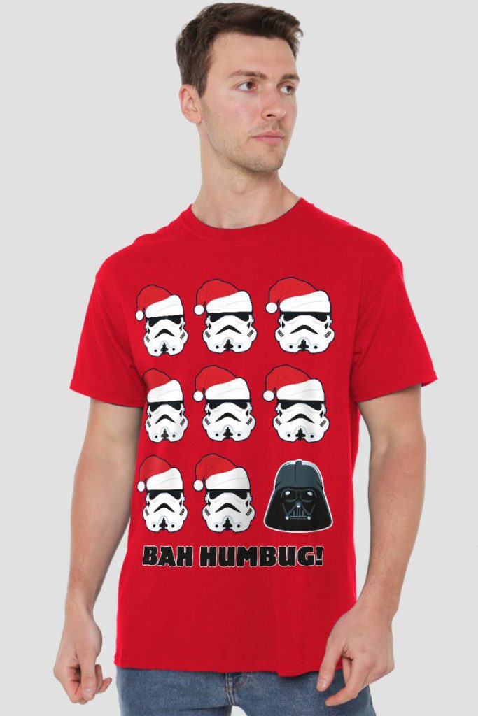 Star Wars Stormtroopers And Darth Vader Bah Humbug Christmas Mens T-Shirt Red from Debenhams