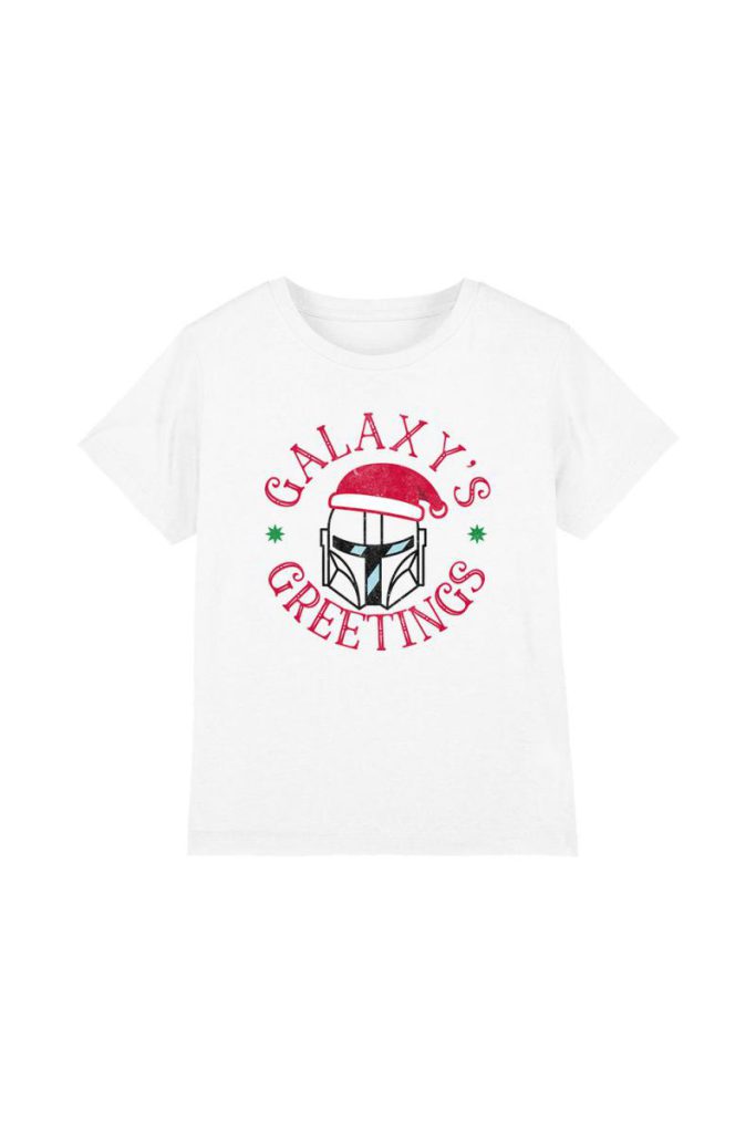 Star Wars The Mandalorian Christmas Galaxy'S Greetings Kids T-Shirt White from Debenhams