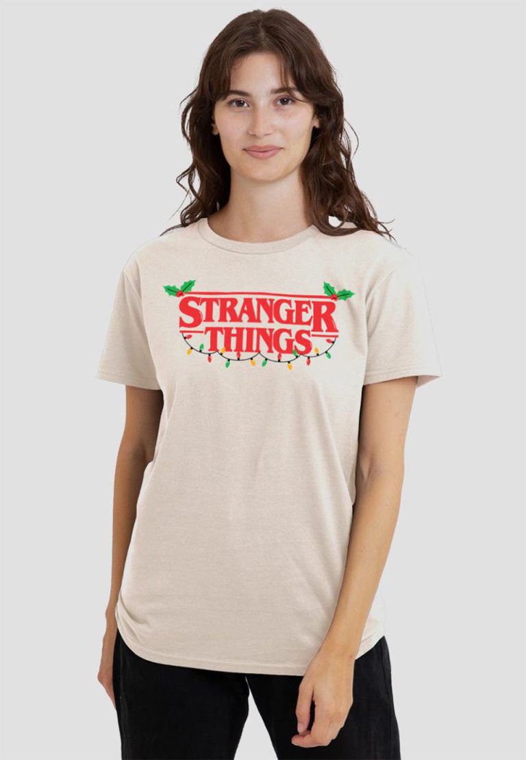 Stranger Things Christmas Logo Ladies T Shirt, Natural from Debenhams