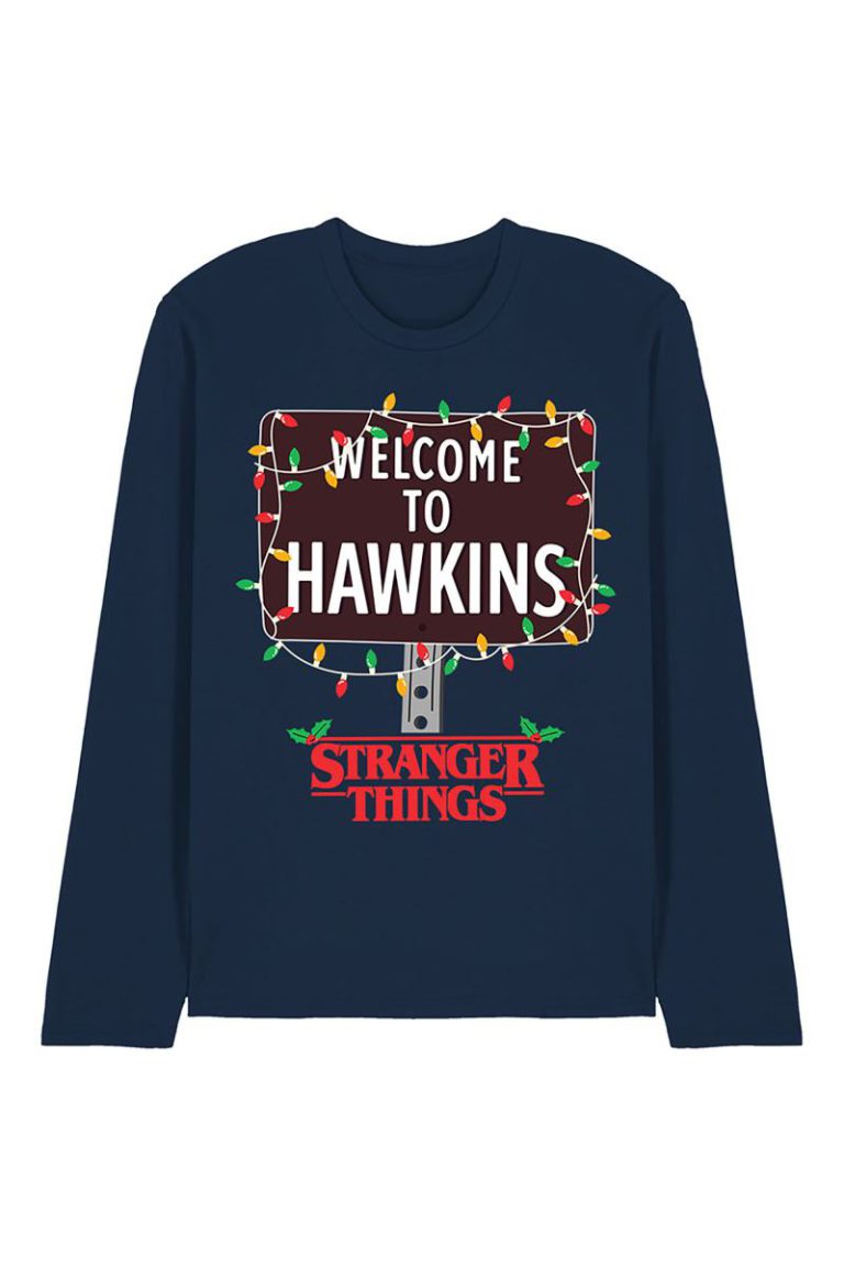 Stranger Things Christmas Welcome To Hawkins Long Sleeve T-Shirt, Navy from Debenhams